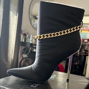 Cape Robbin Black Heeled Boots with Gold Accent